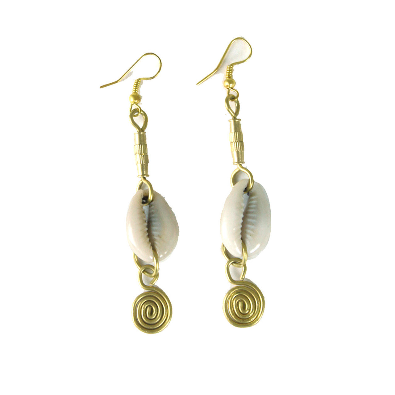 Cowrie shell with brass accents earrings and ring set