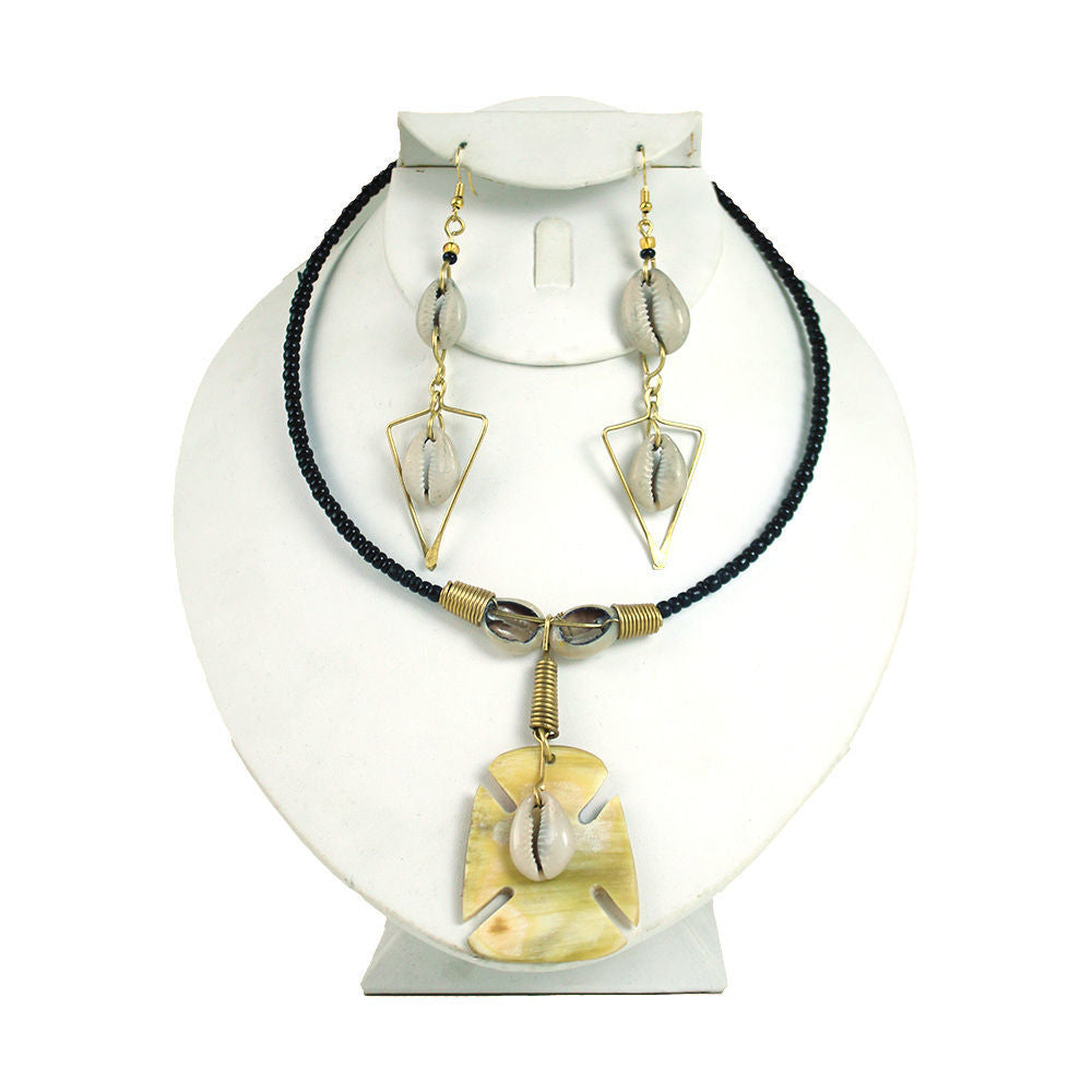 Ivory natural tone Adinkra necklace set