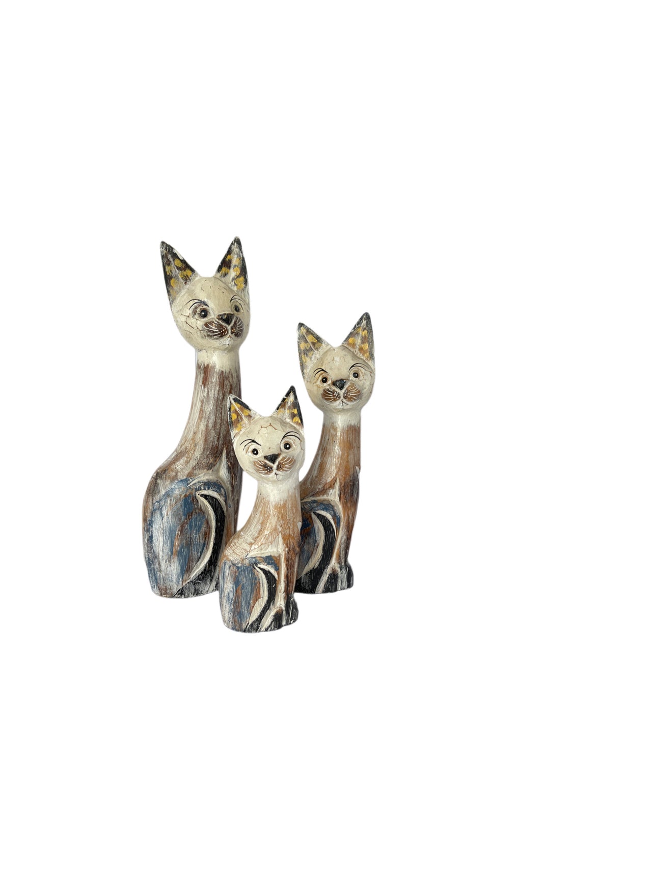 Balinese Wooden Cat Family Set Of 3