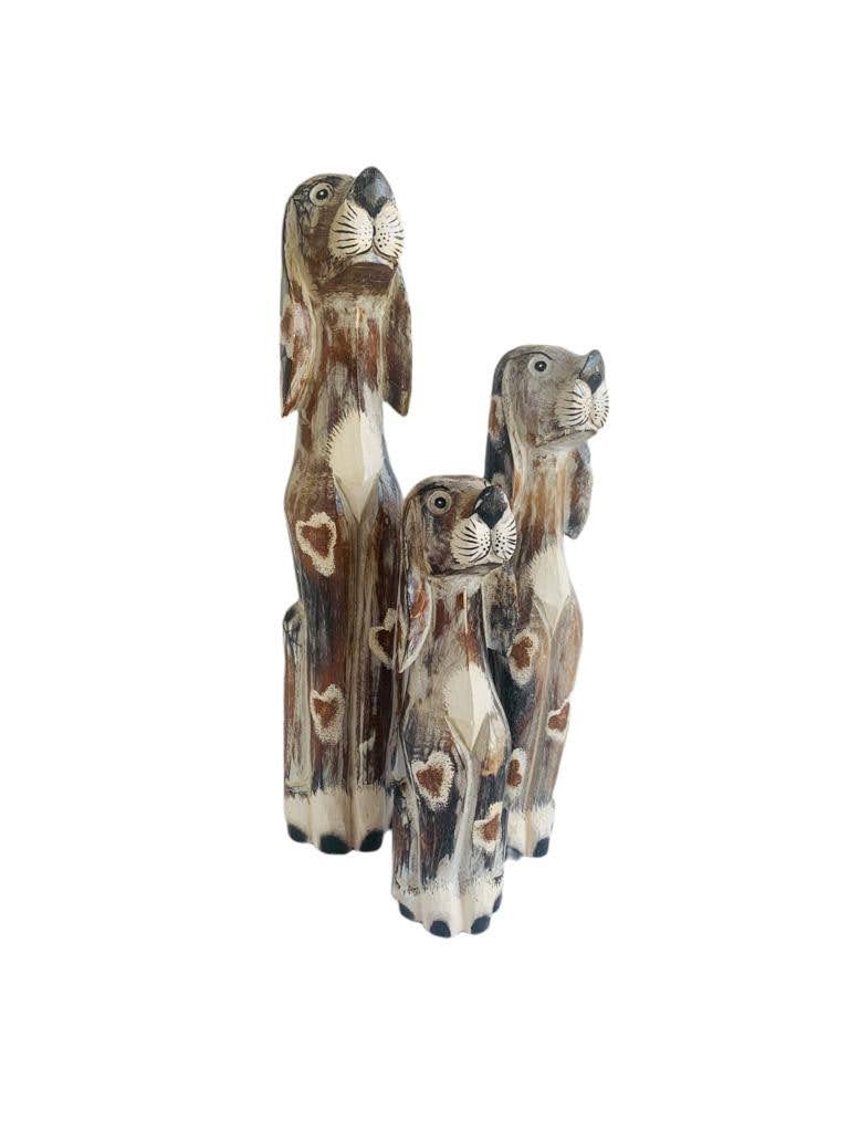 Indonesian wooden dog carvings family set of 3