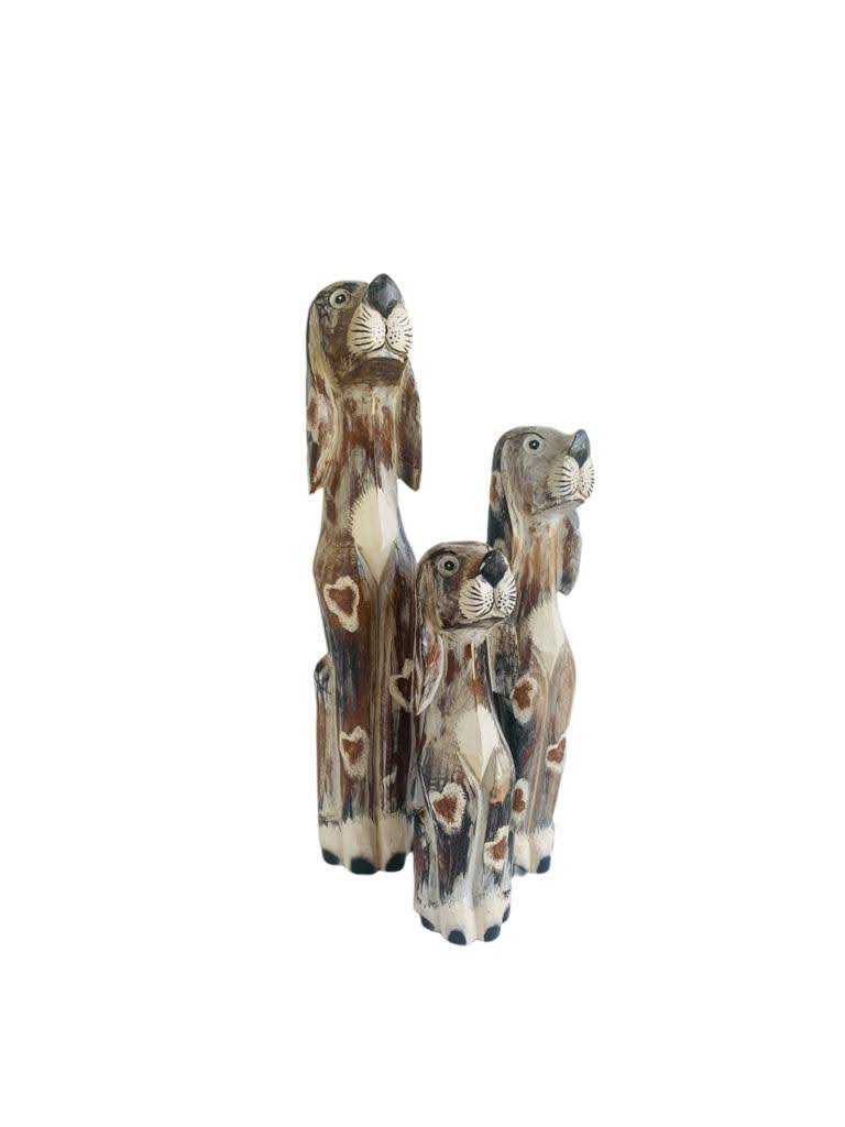Indonesian wooden dog carvings family set of 3