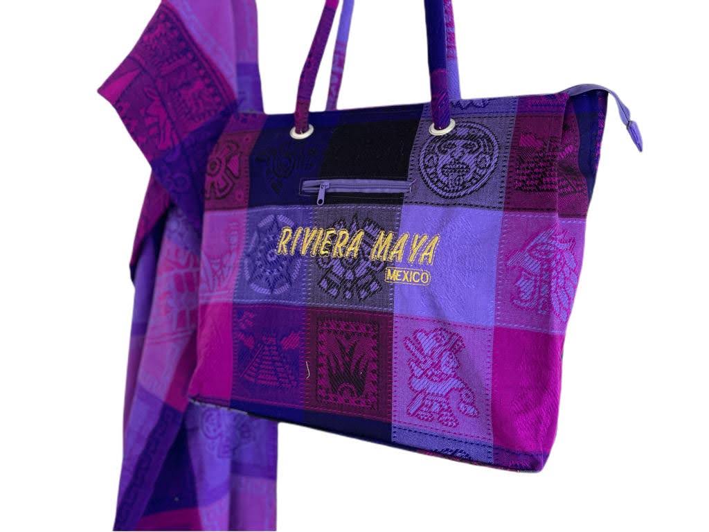 Purple Mexican beach bag with XL blanket