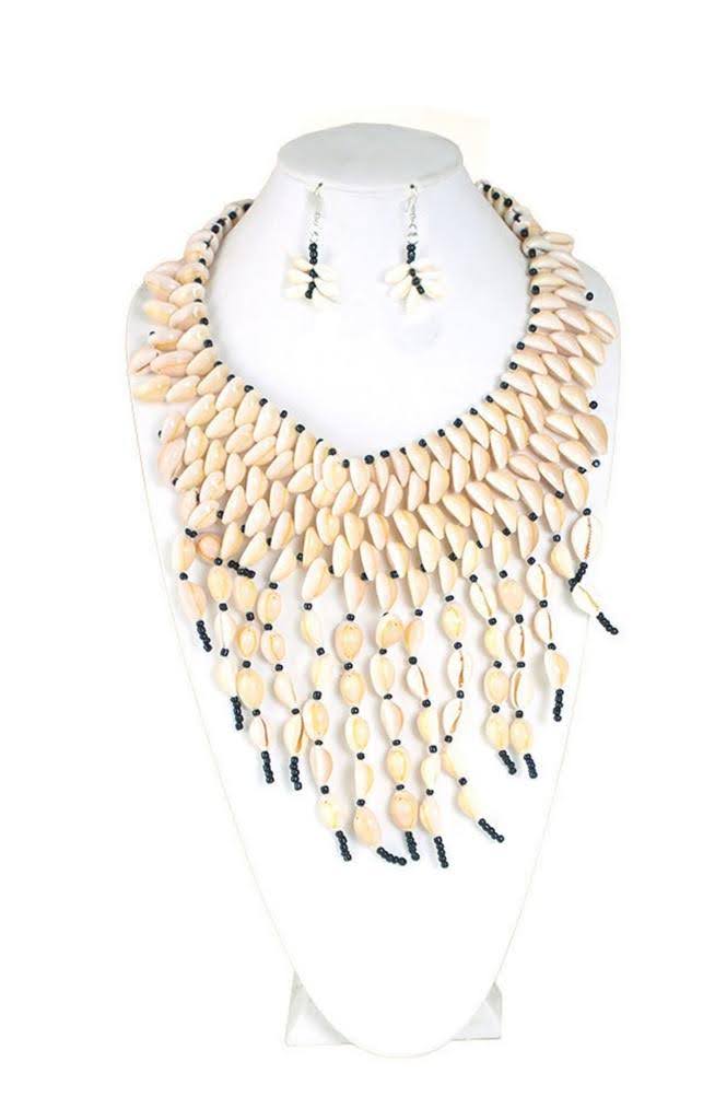 Cowrie shell necklace breast plate and earrings set