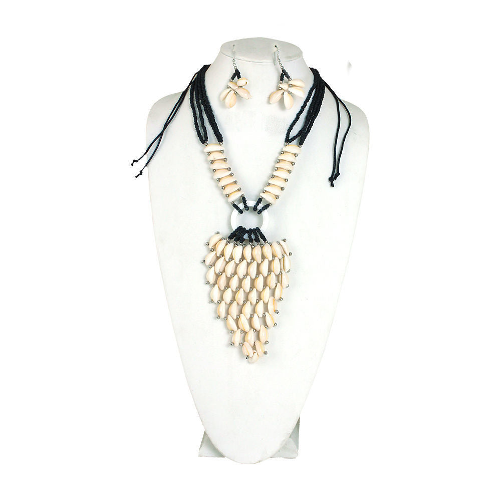 Cowrie shell necklace with silver beads earring set!