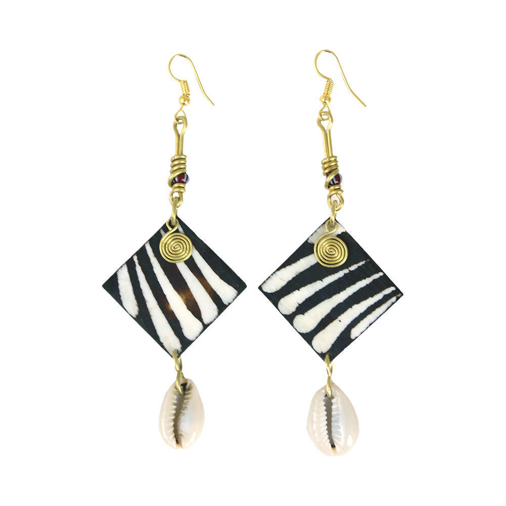 Zebra stripe bone w/cowrie shell earrings