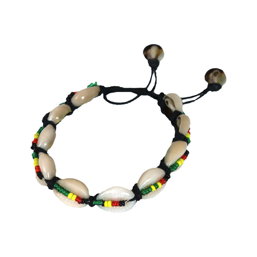 Rasta Beaded Cowrie Shell Bracelet