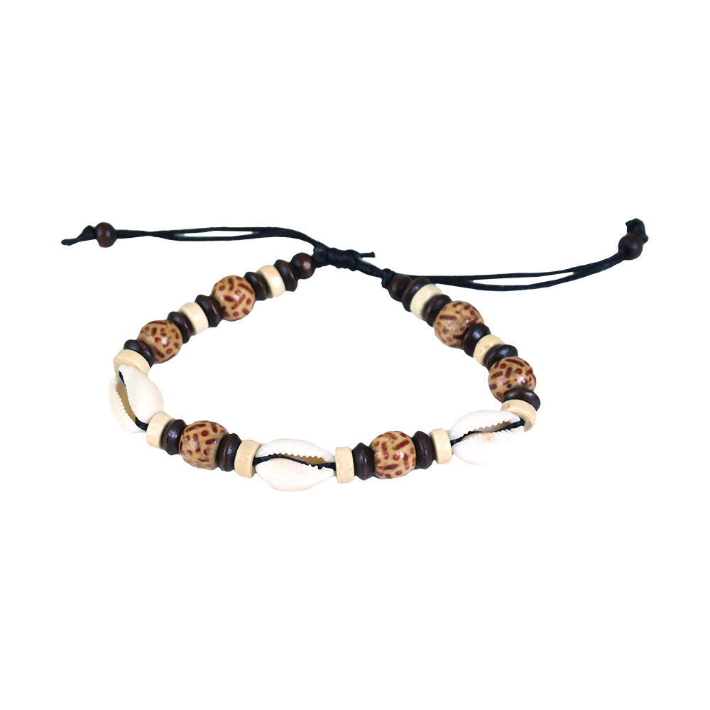 Light Wood & Cowrie Shells Bracelet