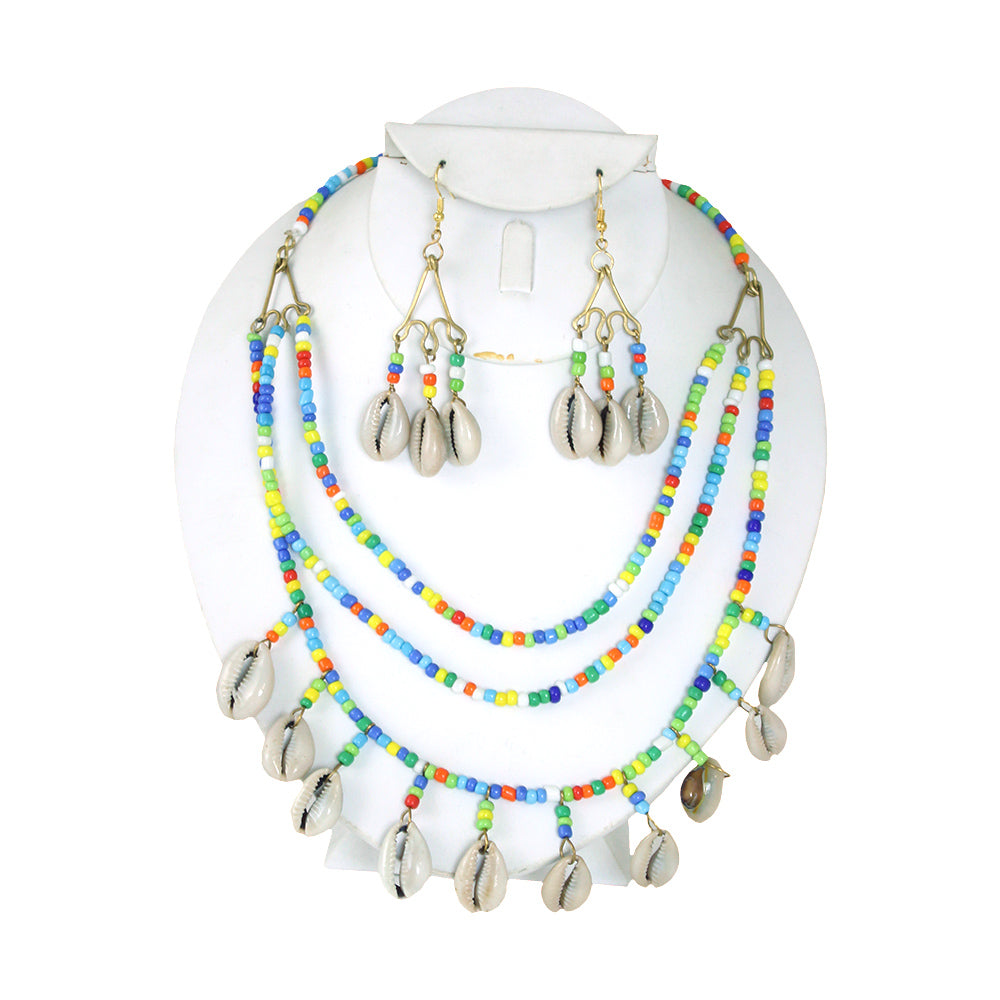 Beaded Cowrie Shell Rainbow Necklace and earrings set !