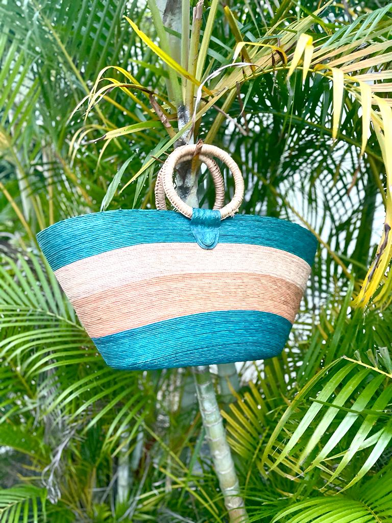 Oversized Turquoise Natural Beach Bag