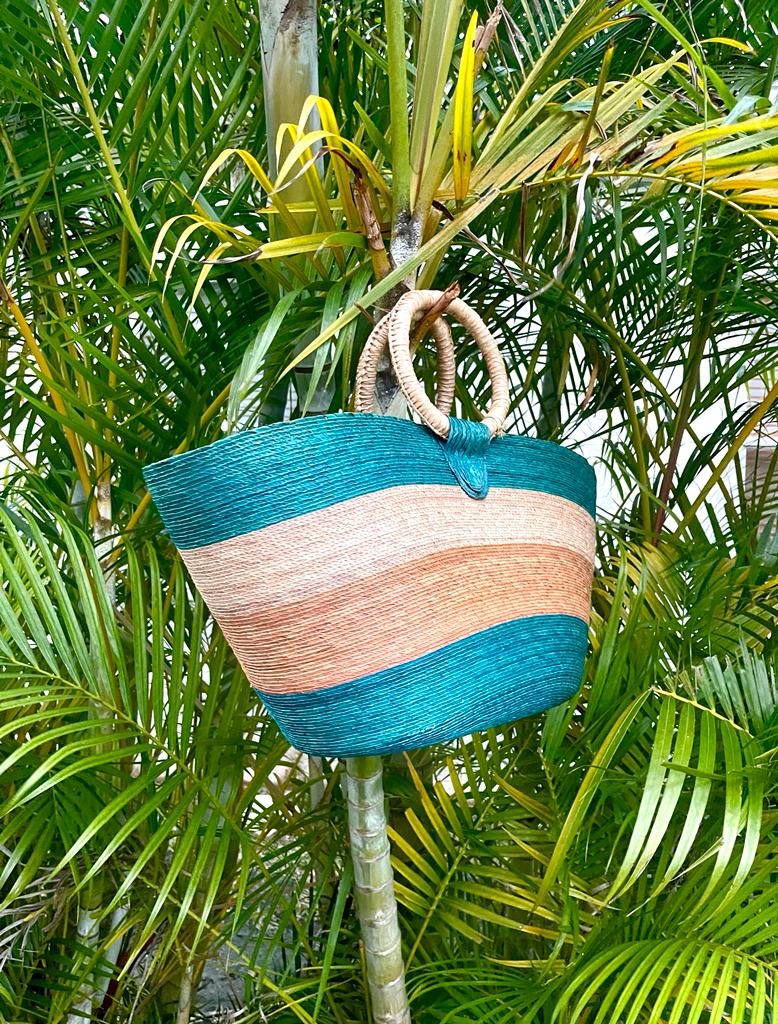 Oversized Turquoise Natural Beach Bag