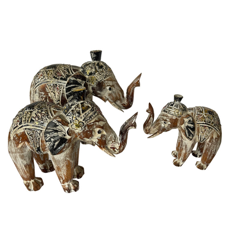 Hand carved wooden elephant family set of 3