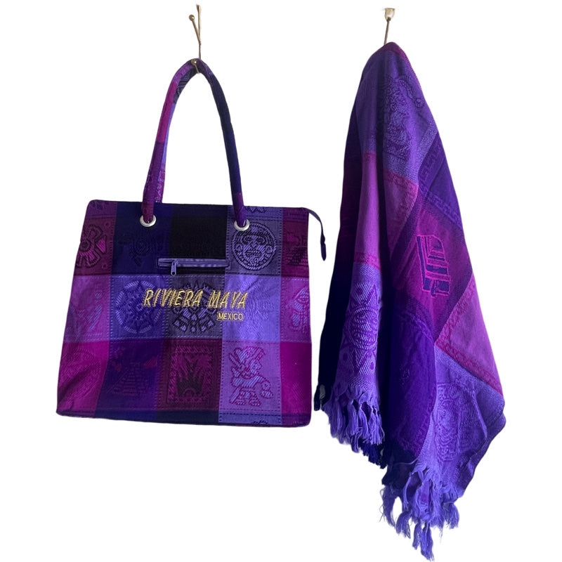 Purple Mexican beach bag with XL blanket