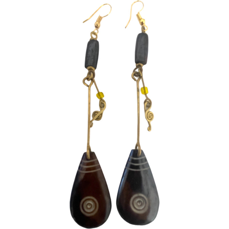 Black bone & brass earrings