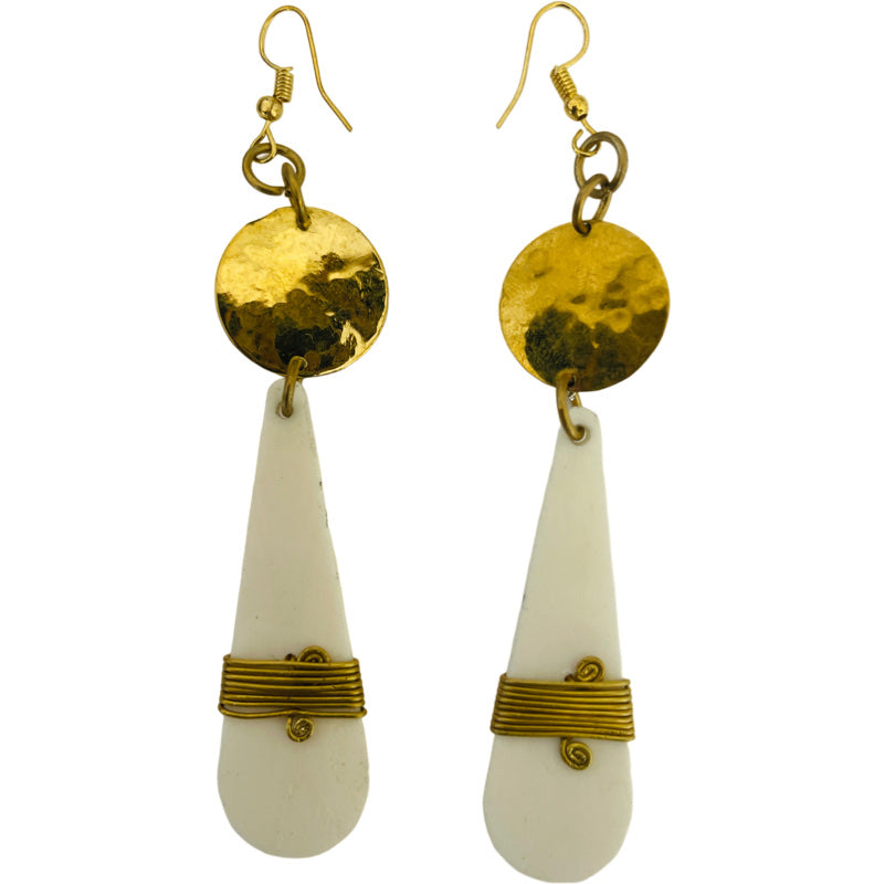 Ivory bone earrings with brass accents