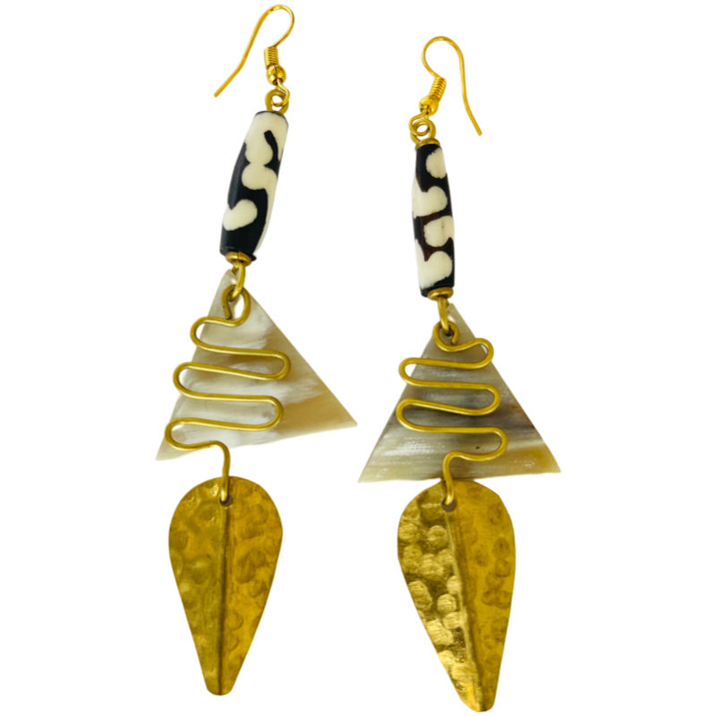 Bone brass earrings with African designs