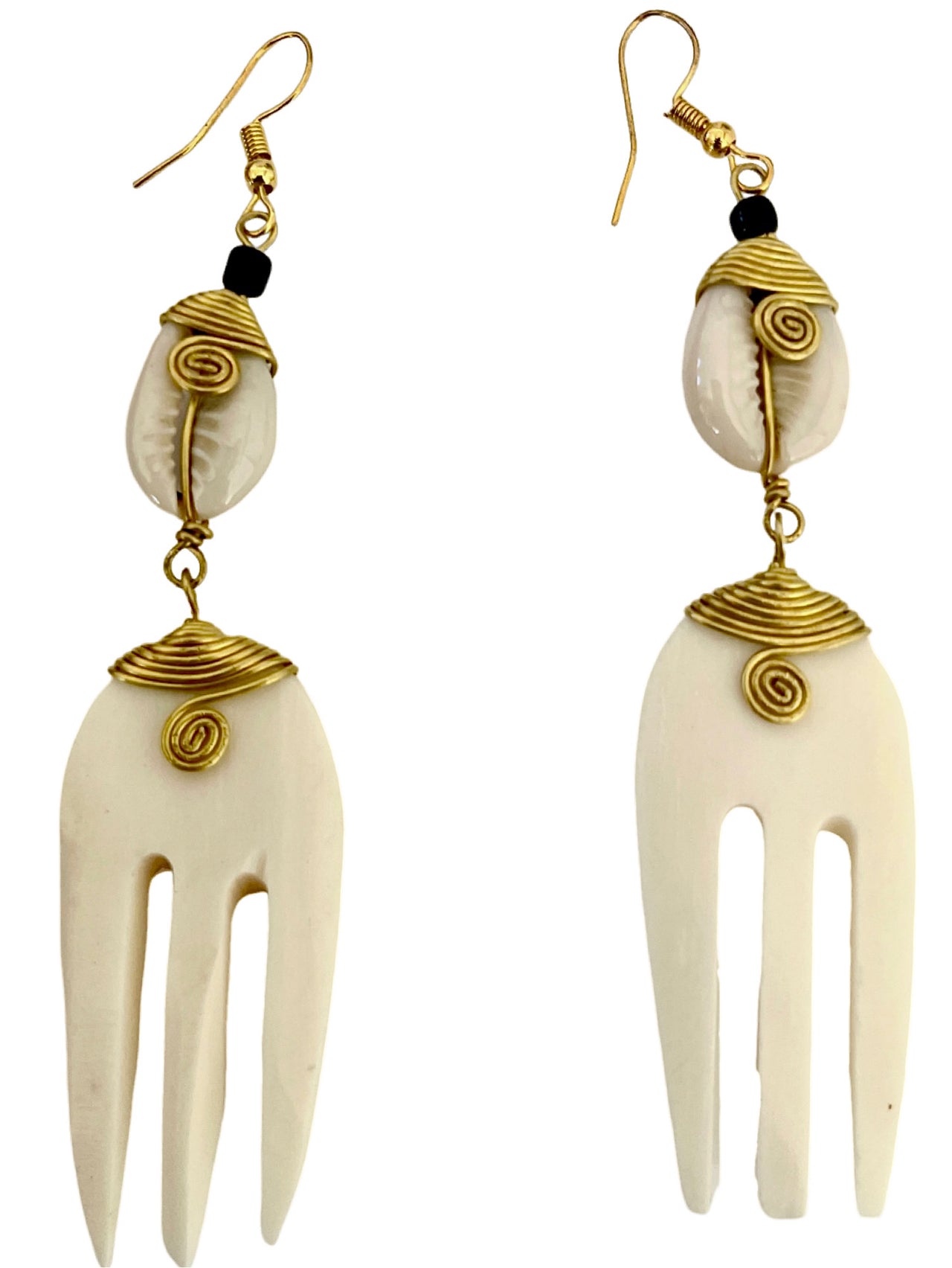 Ivory Brass & Cowrie Shell Earrings