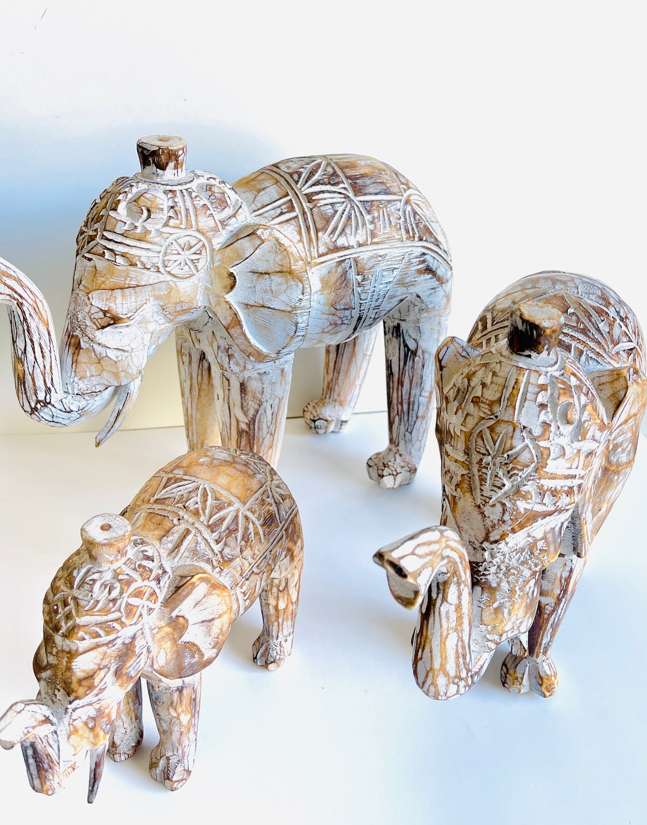 Large Hand Carved Elephant Family Set of 3 From Indonesia!