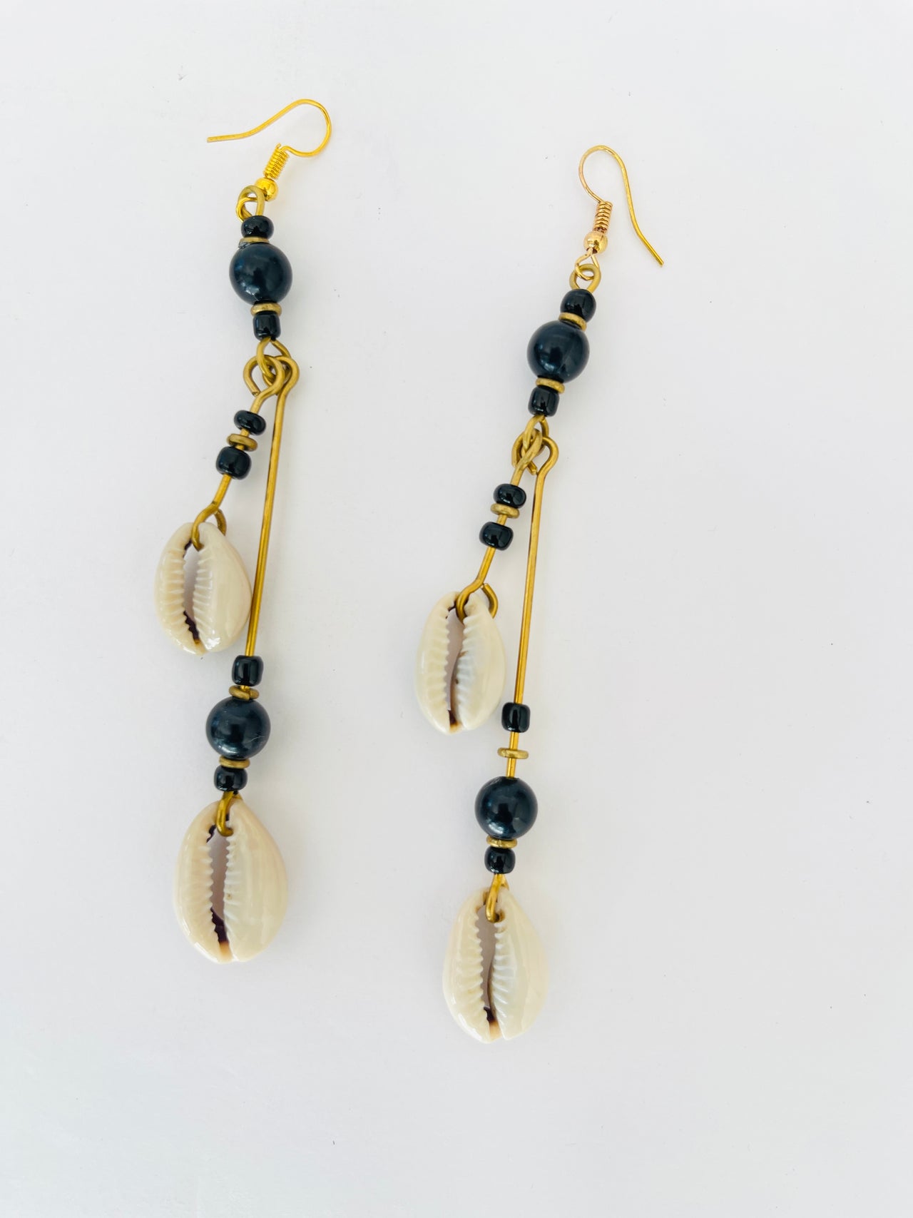 Black and White Cowrie Shell with Beads Earrings