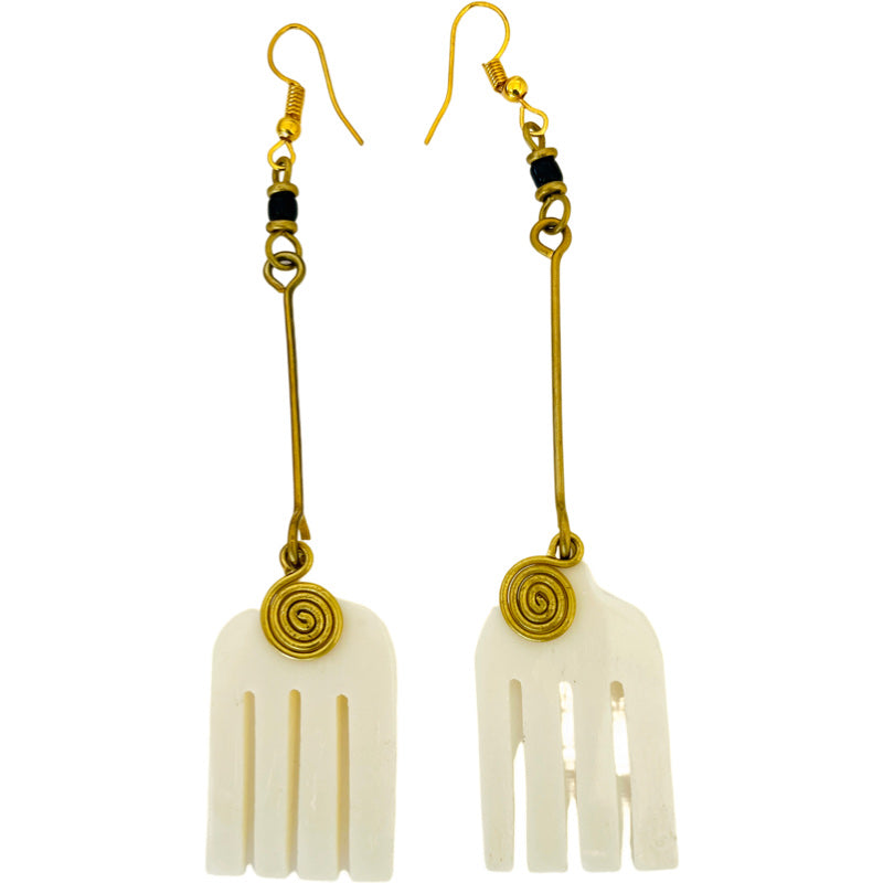 Ivory bone and brass dangling earrings