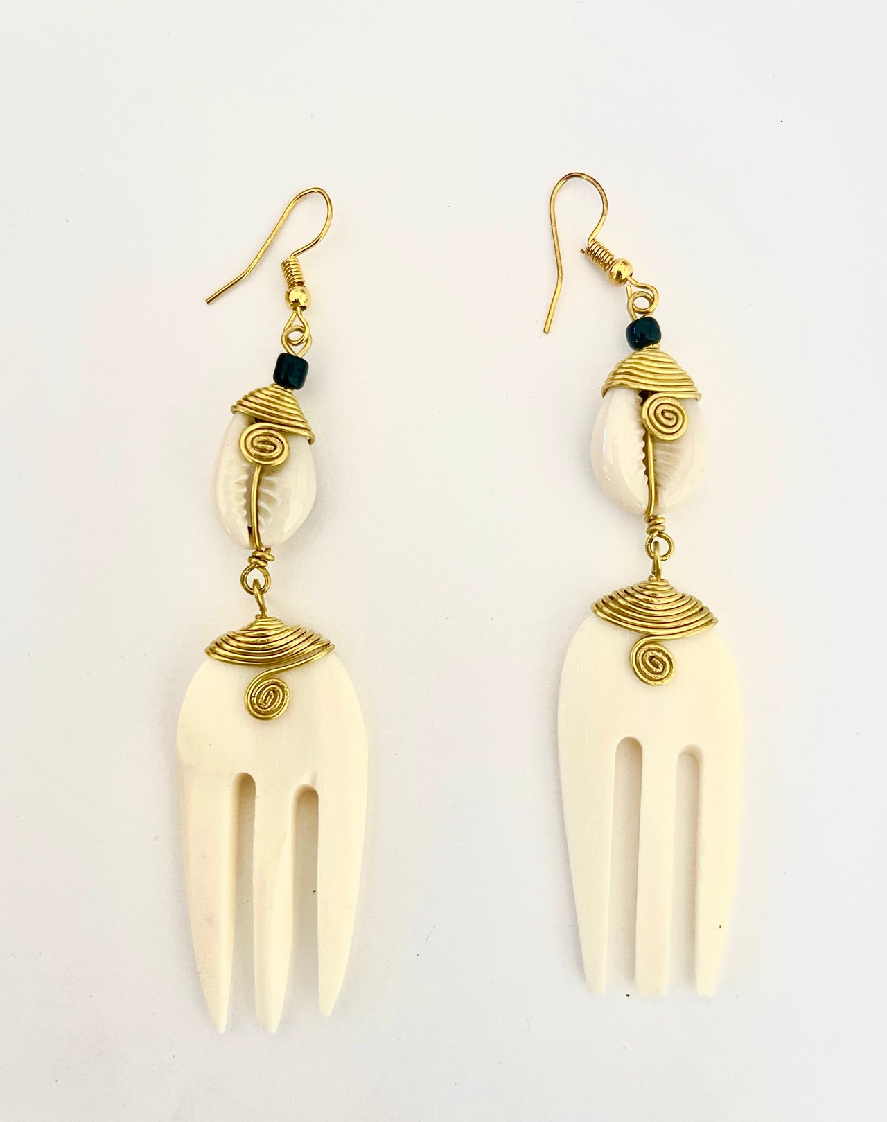 Ivory Brass & Cowrie Shell Earrings