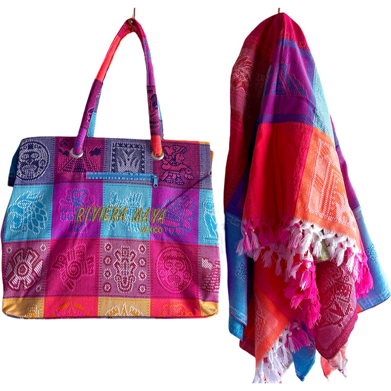 Mexican multi colored beach bag & XL blanket