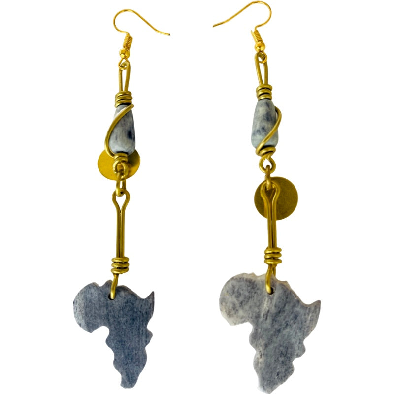 Map of Africa bone earrings with brass accents