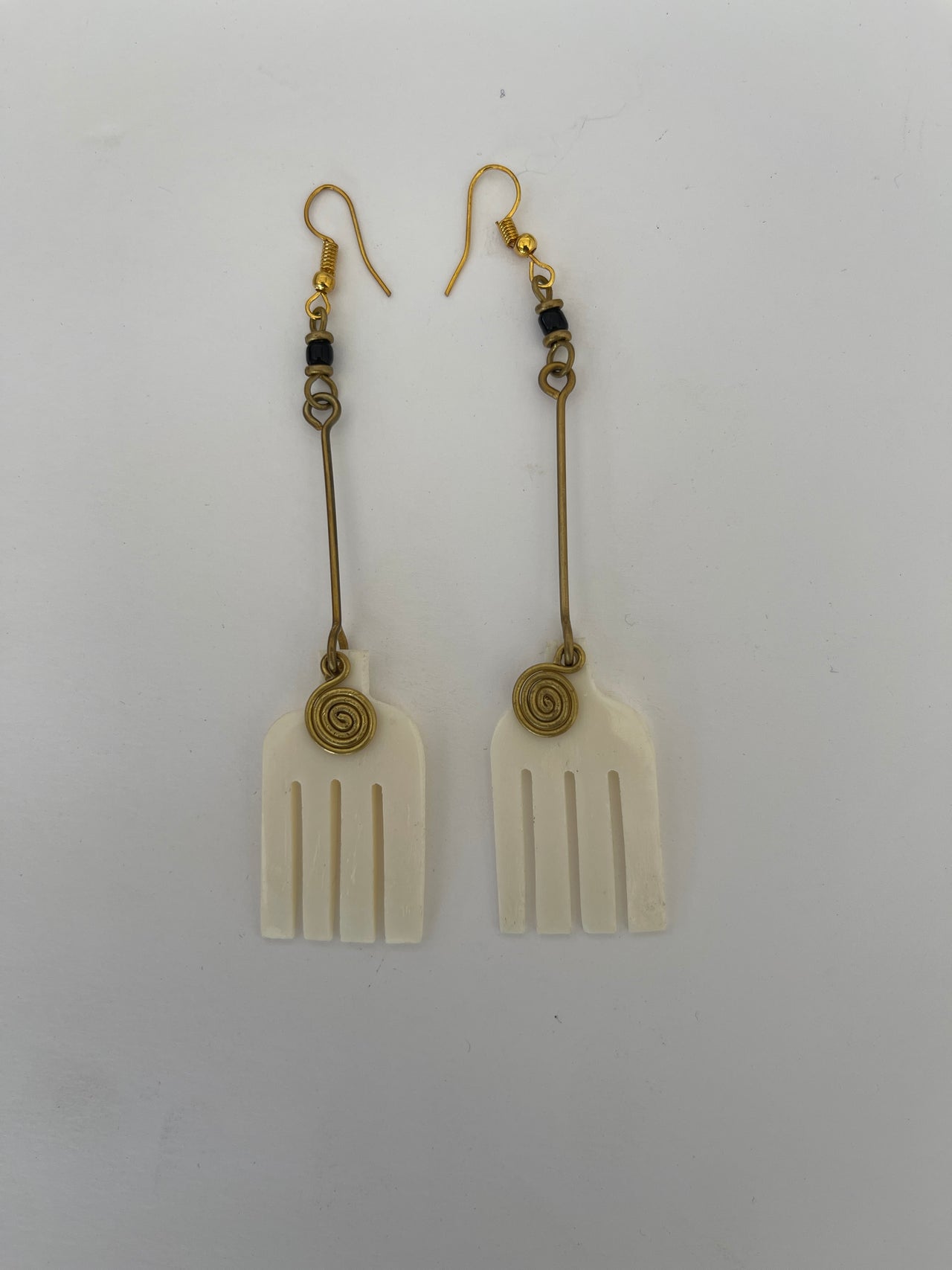 Ivory bone and brass dangling earrings