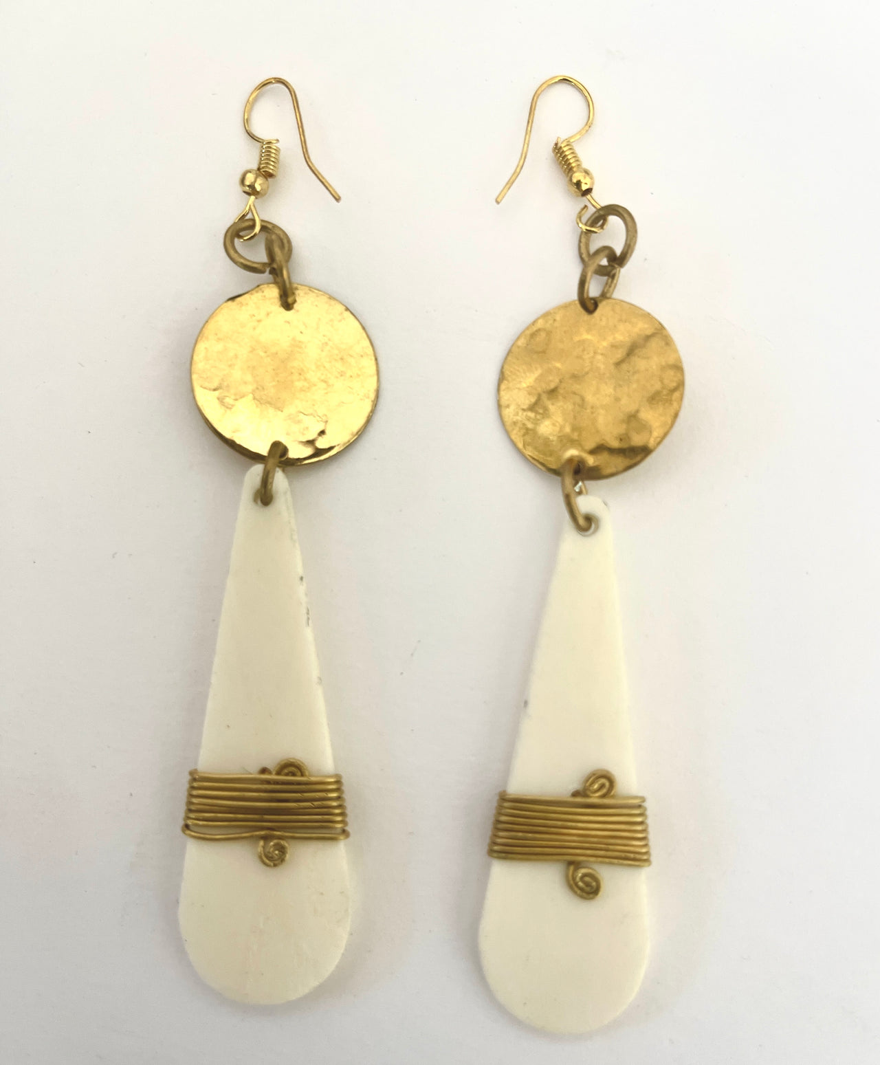 Ivory bone earrings with brass accents