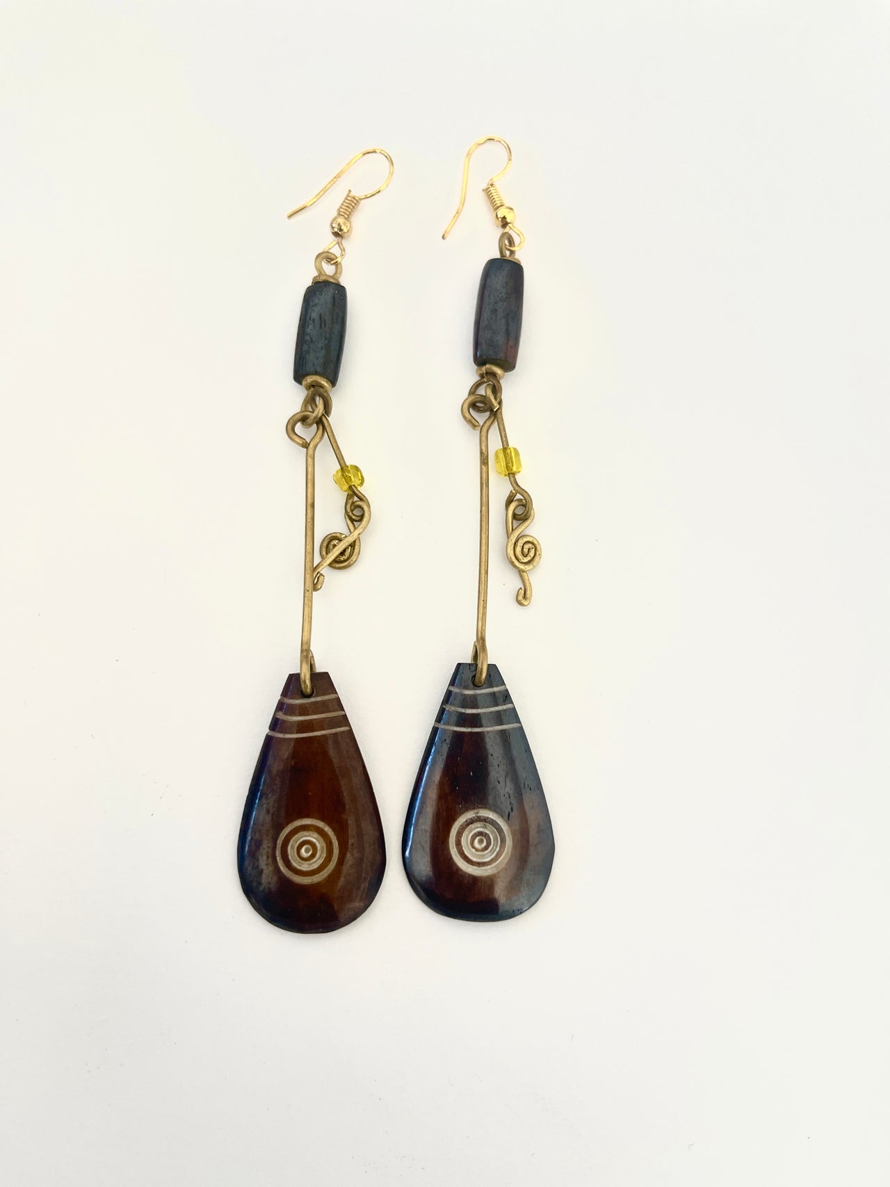 Black bone & brass earrings